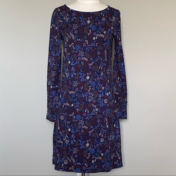 Hatley Navy Floral and Tassel Printed Long Sleeved Shift Dress, Small - Picture 1 of 11